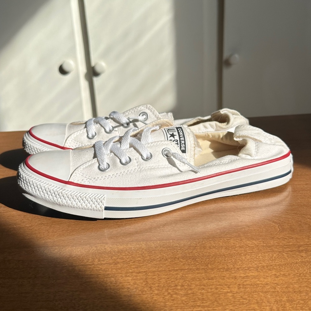 Converse Canvas Sneakers in White with Red and Blue Trim